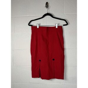Voodoo Vixen Red Pencil Skirt Size L Retro Pinup Pleated Button Detail
